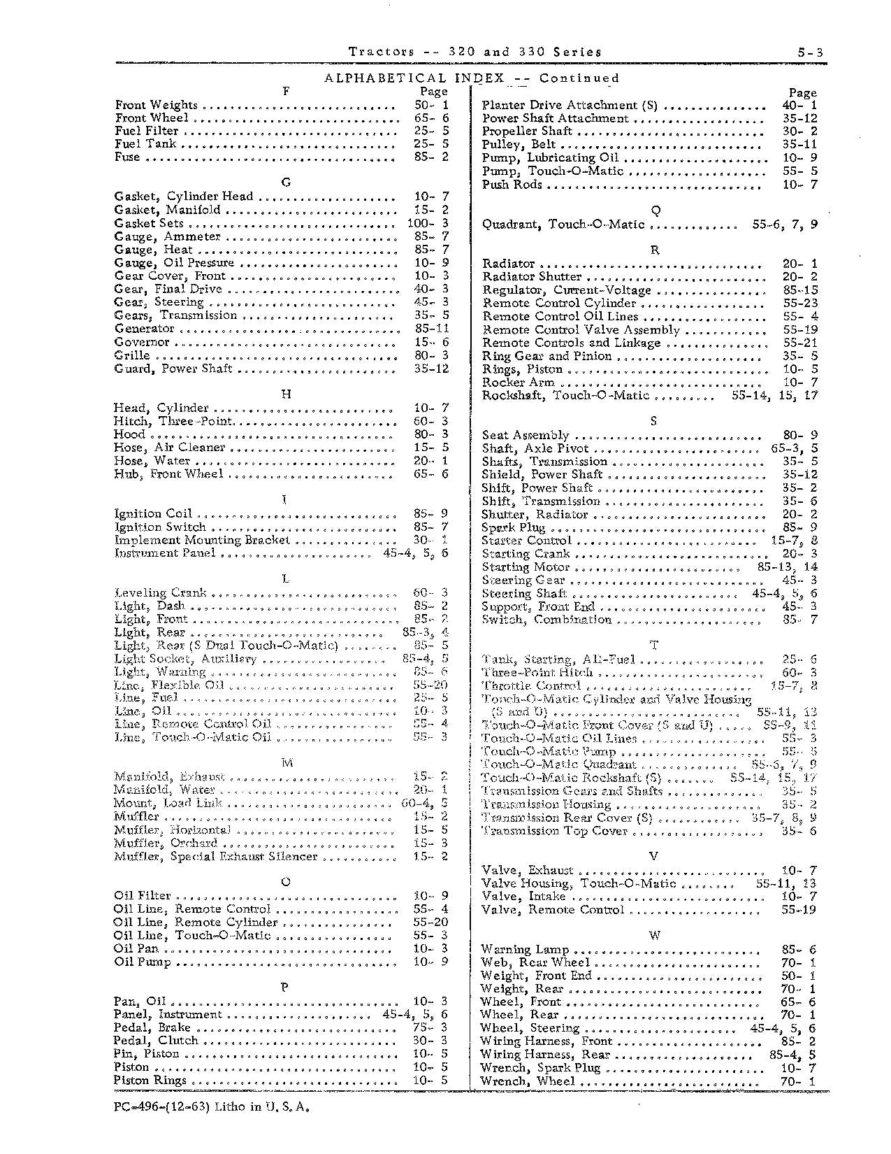 JOHN DEERE 320 330 TRACTOR PARTS CATALOG MANUAL