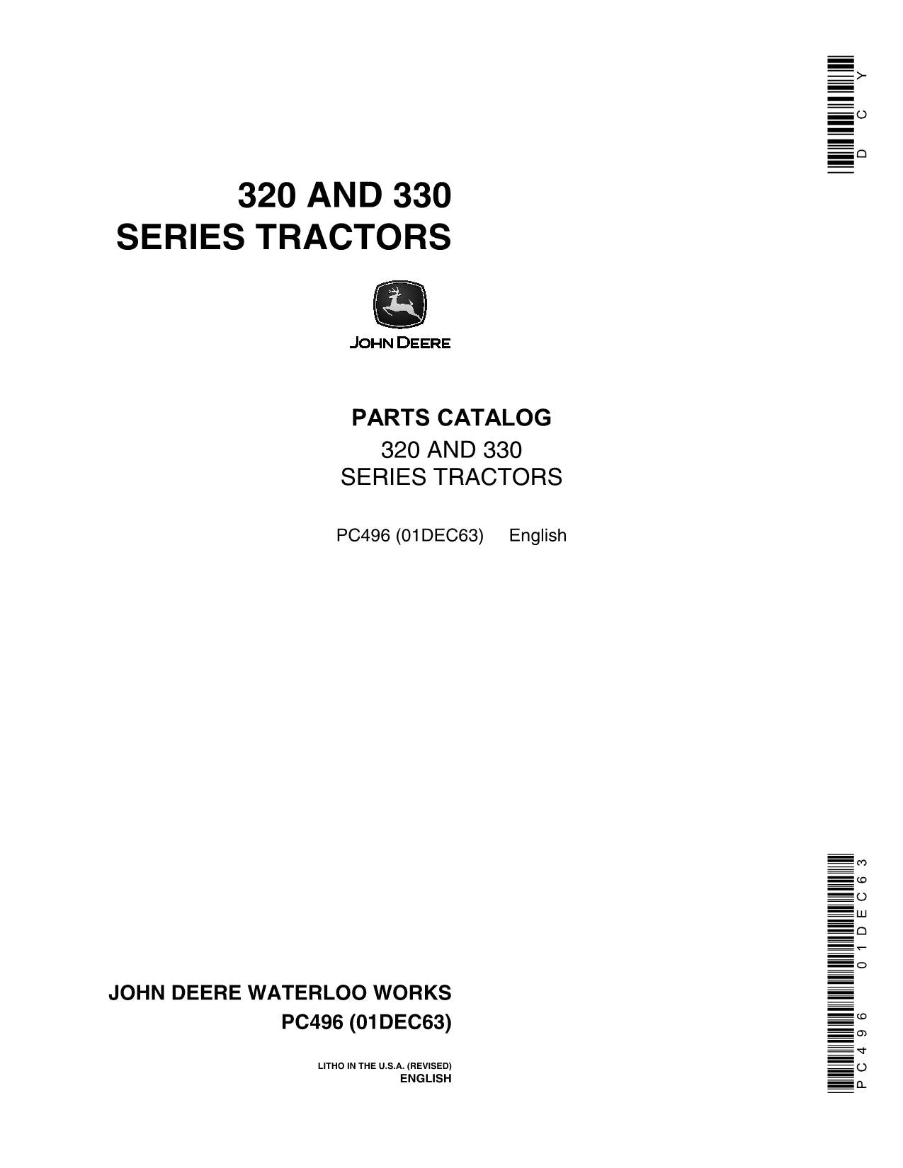 JOHN DEERE 320 330 TRACTOR PARTS CATALOG MANUAL