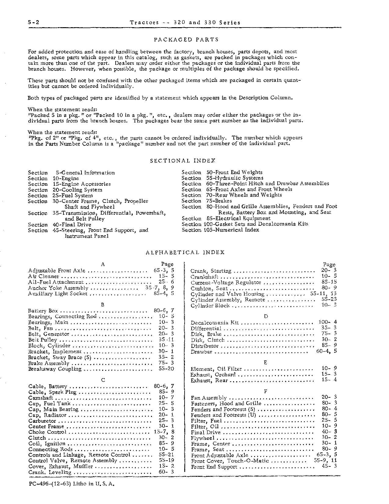 JOHN DEERE 320 330 TRACTOR PARTS CATALOG MANUAL