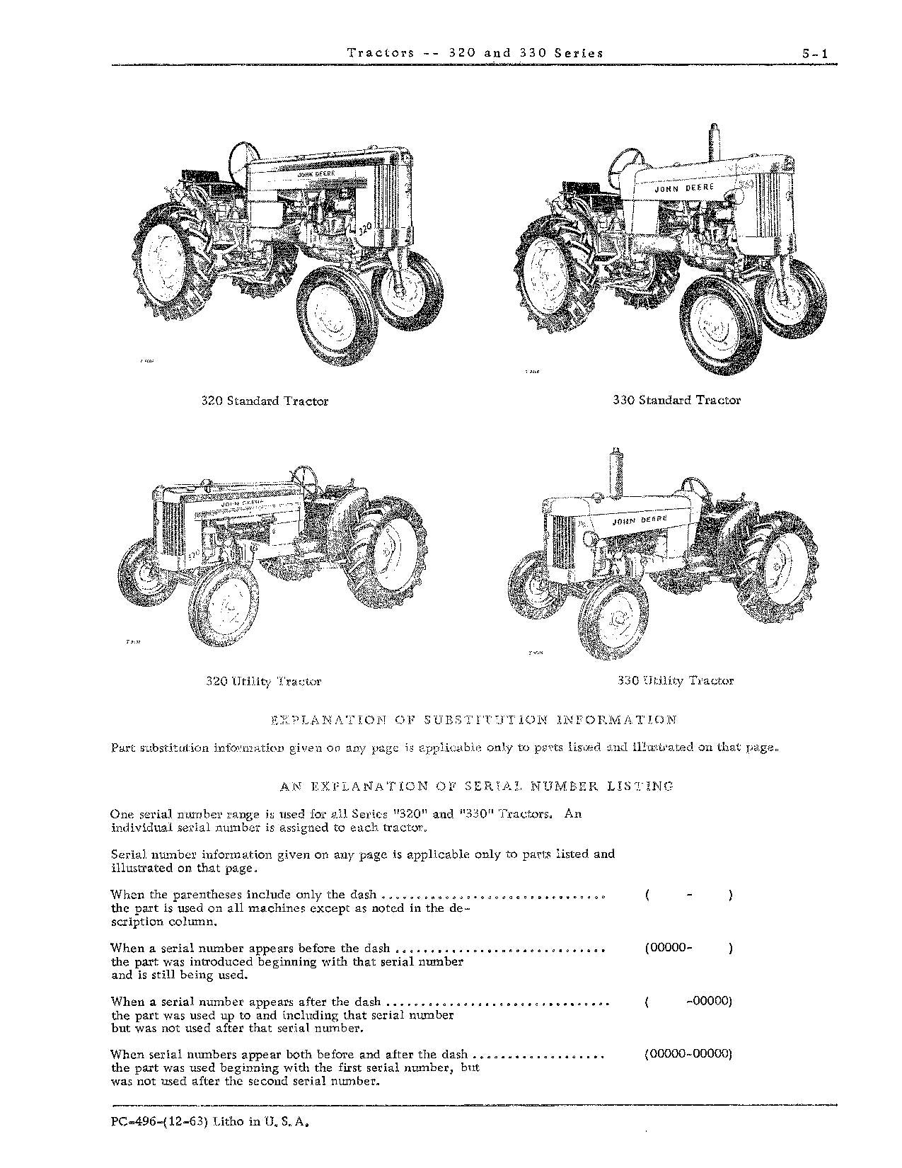 JOHN DEERE 320 330 TRACTOR PARTS CATALOG MANUAL