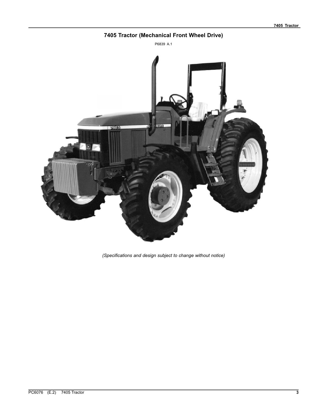 JOHN DEERE 7405 TRACTOR PARTS CATALOG MANUAL