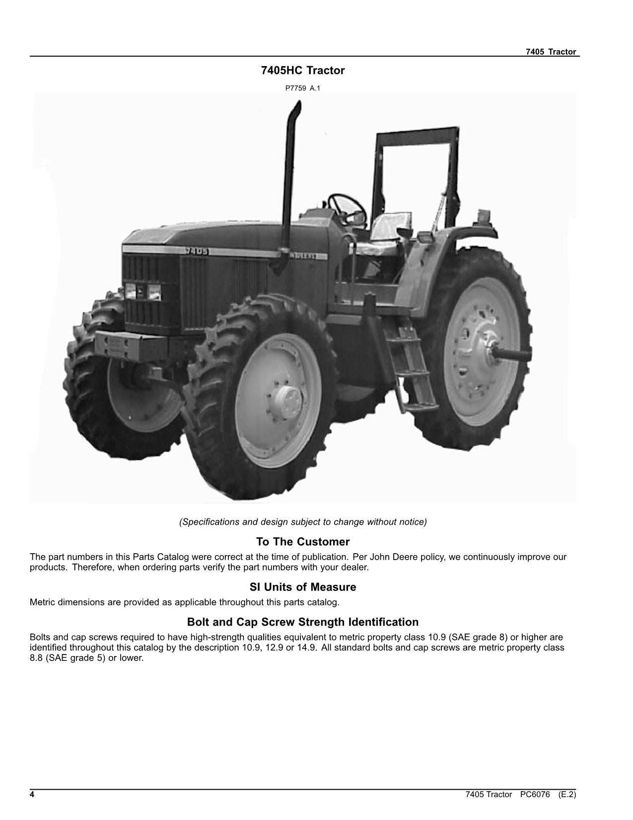 JOHN DEERE 7405 TRACTOR PARTS CATALOG MANUAL