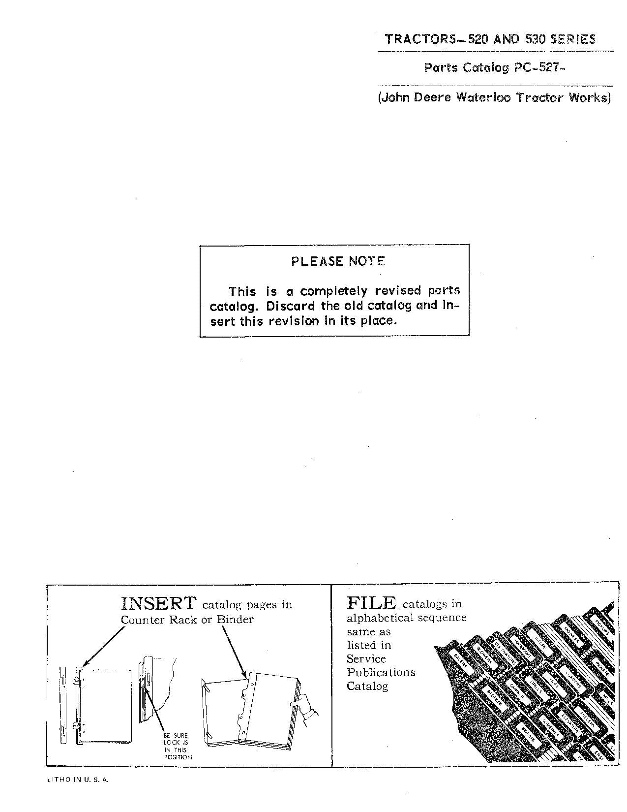 JOHN DEERE 520 530 TRACTOR PARTS CATALOG MANUAL