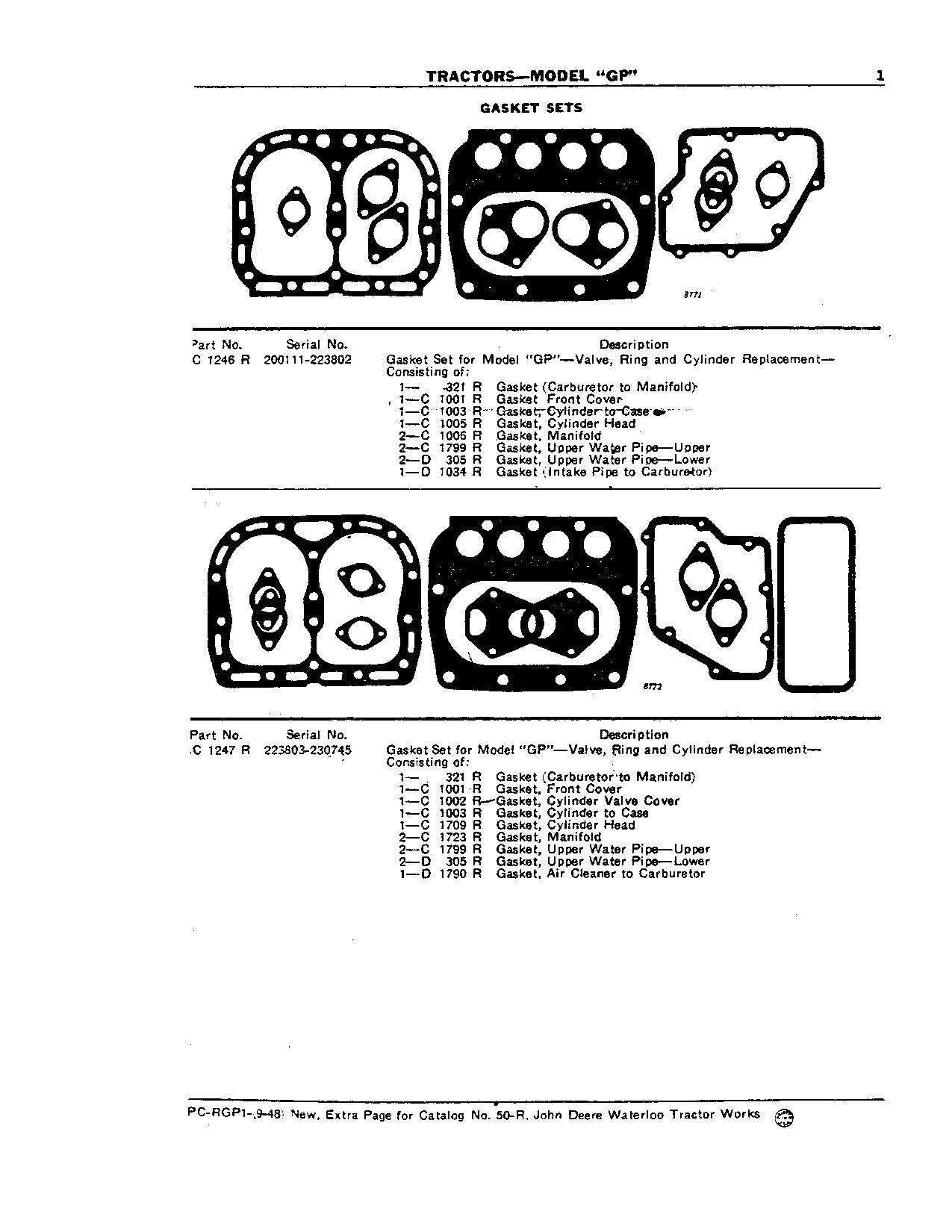 JOHN DEERE GP TRACTOR PARTS CATALOG MANUAL