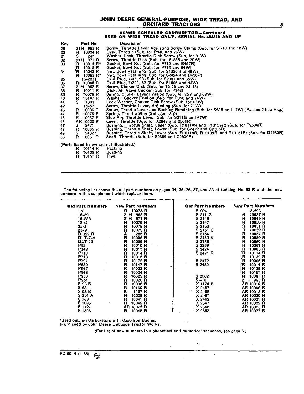 JOHN DEERE GP TRACTOR PARTS CATALOG MANUAL