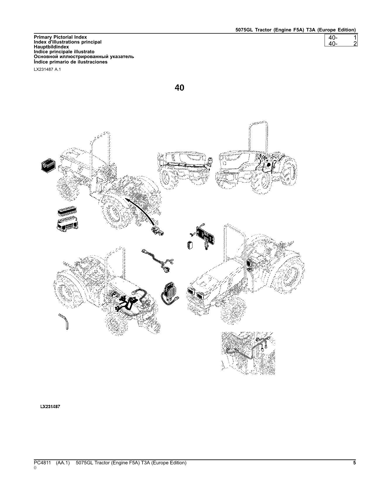 JOHN DEERE 5075GL TRACTOR PARTS CATALOG MANUAL EUROPEAN PC4811