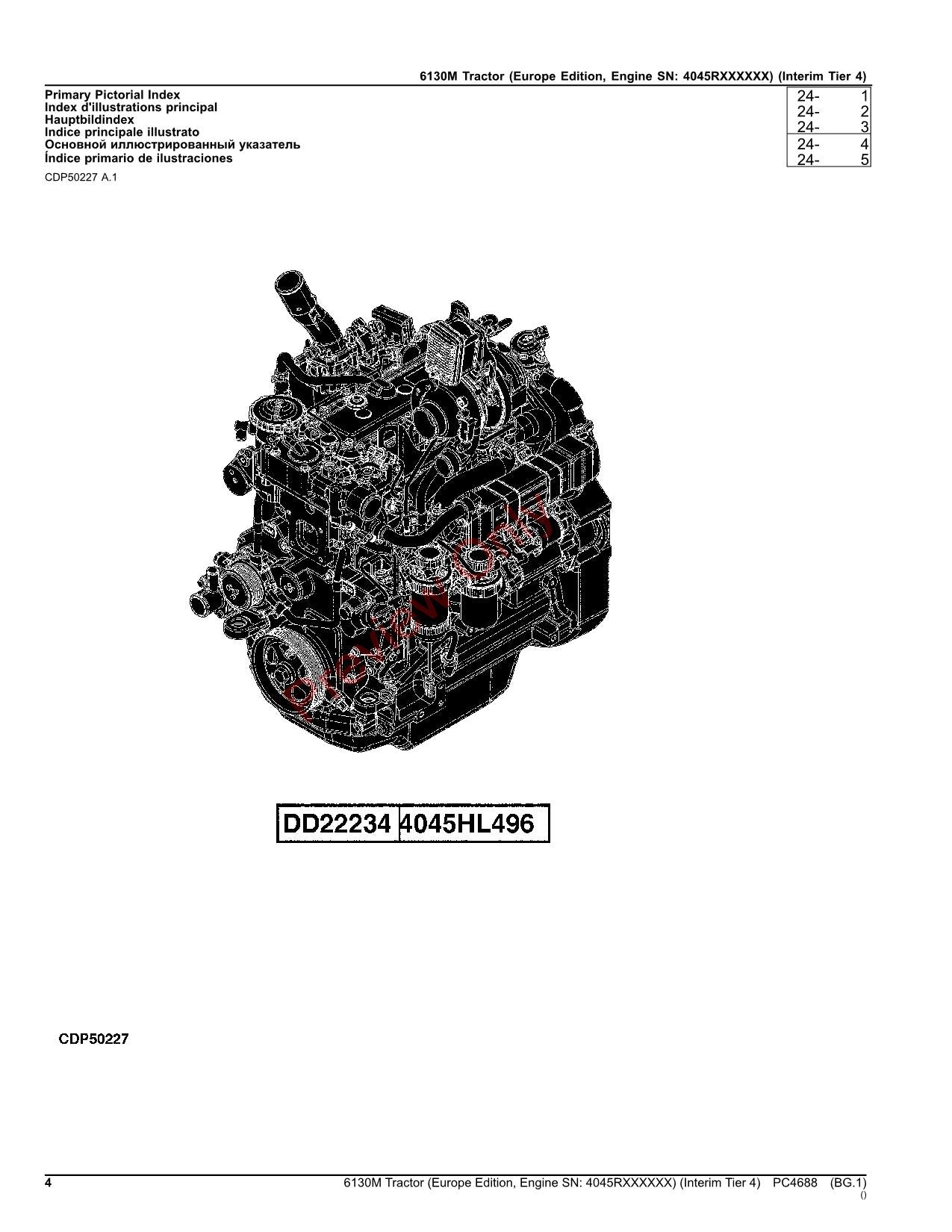 MANUEL DE CATALOGUE DE PIÈCES DE RECHANGE POUR TRACTEUR JOHN DEERE 6130M EUROPÉEN