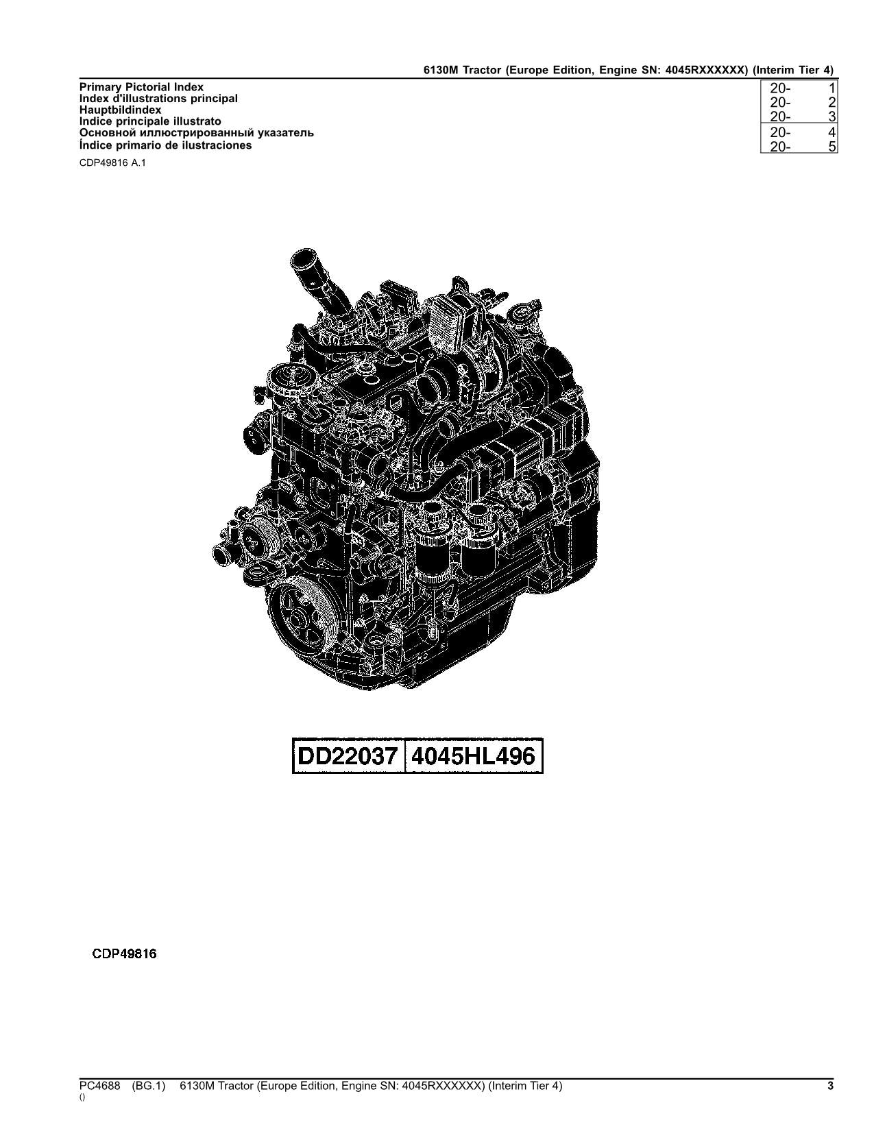 JOHN DEERE 6130M TRACTOR PARTS CATALOG MANUAL  EUROPEAN