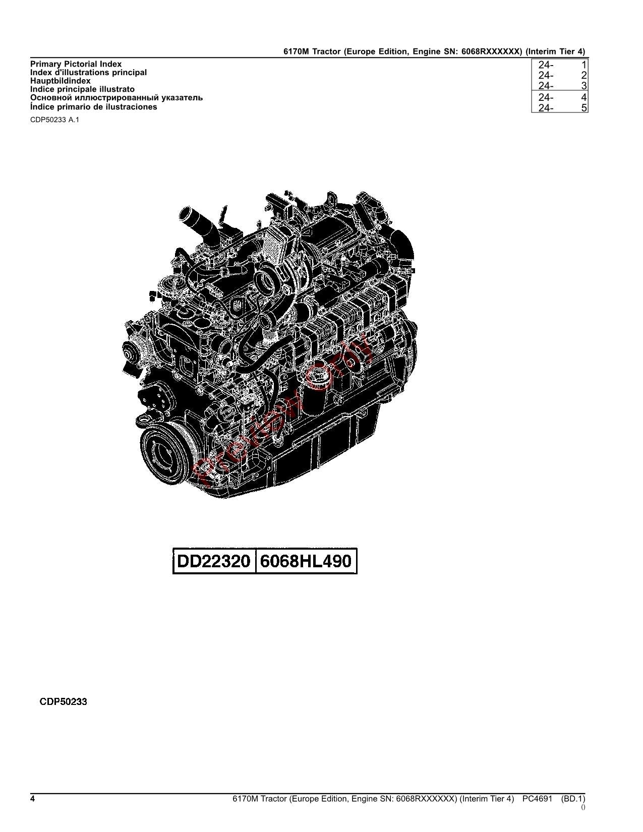 JOHN DEERE 6170M TRACTOR PARTS CATALOG MANUAL EUROPE EDITION