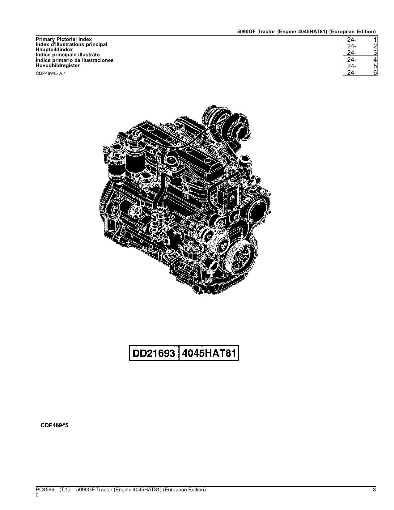 JOHN DEERE 5090GF TRACTOR PARTS CATALOG MANUAL EUROPEAN PC4596