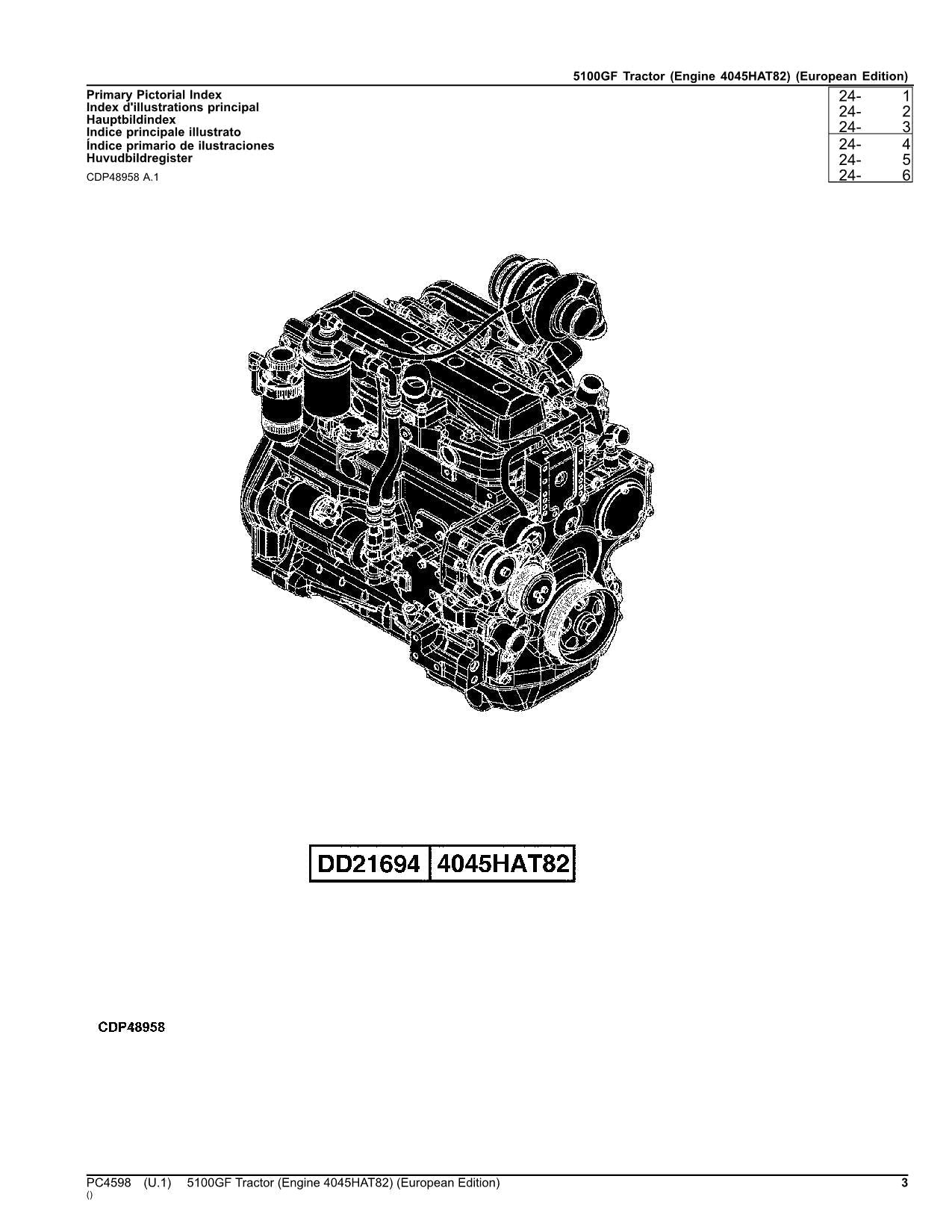 JOHN DEERE 5100GF TRACTOR PARTS CATALOG MANUAL EUROPEAN PC4598