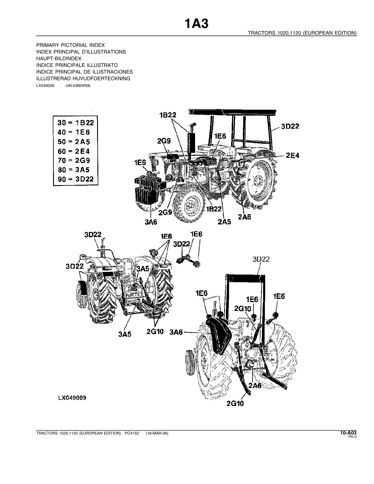 JOHN DEERE 1020 1120 TRACTOR PARTS CATALOG MANUAL