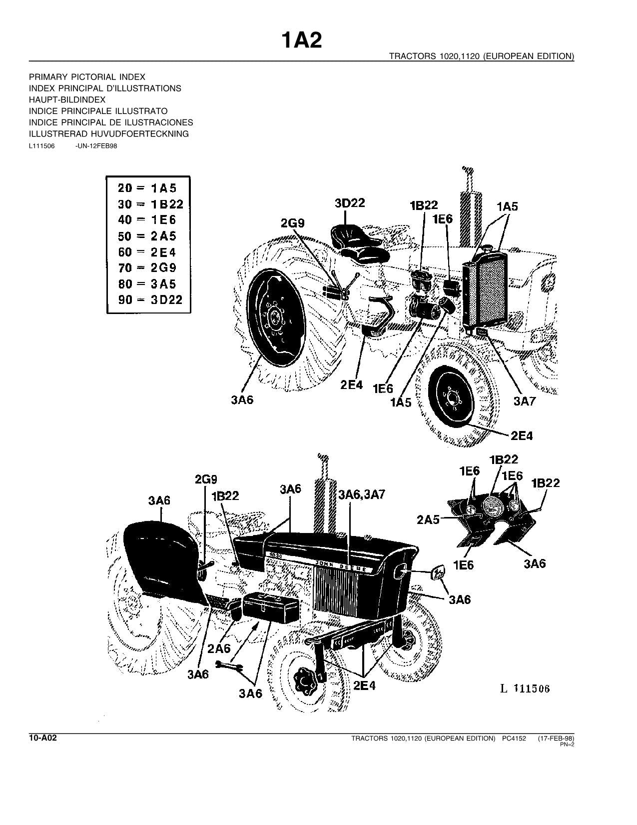 JOHN DEERE 1020 1120 TRACTOR PARTS CATALOG MANUAL