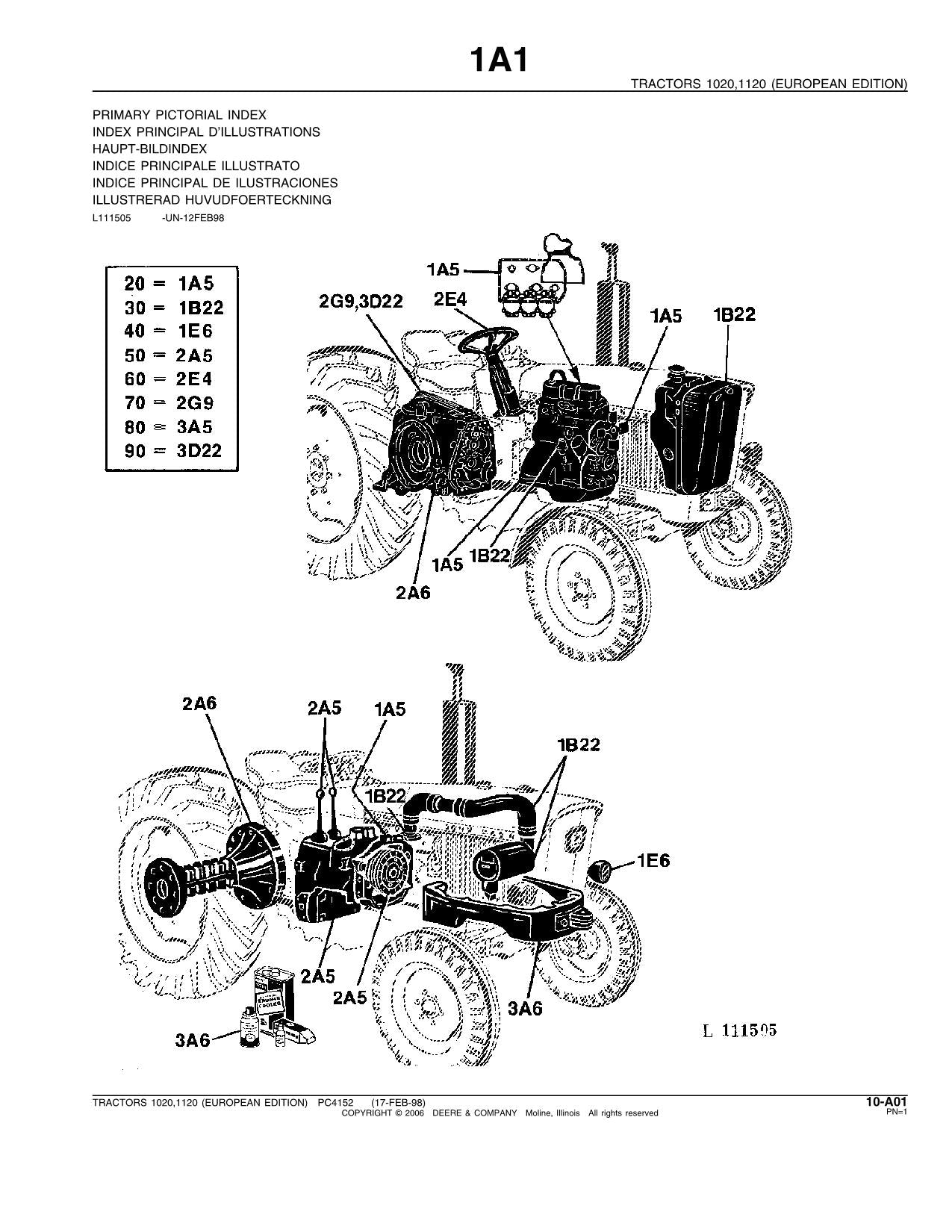 JOHN DEERE 1020 1120 TRACTOR PARTS CATALOG MANUAL