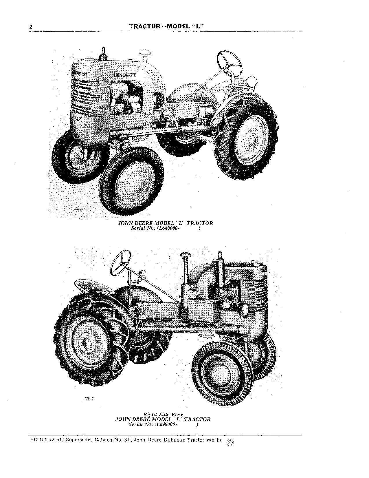 JOHN DEERE L TRACTOR PARTS CATALOG MANUAL