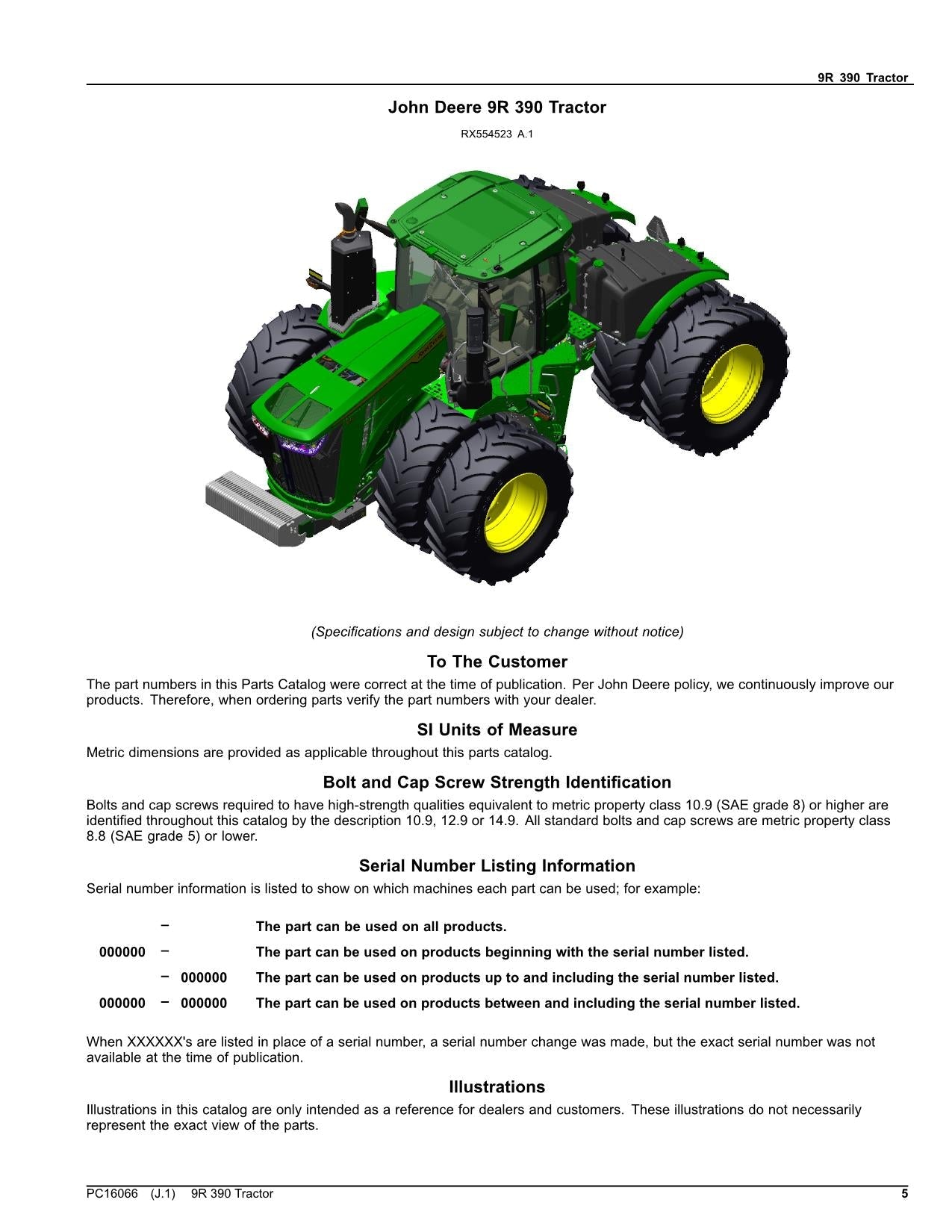 JOHN DEERE 9R 390 TRACTOR PARTS CATALOG MANUAL