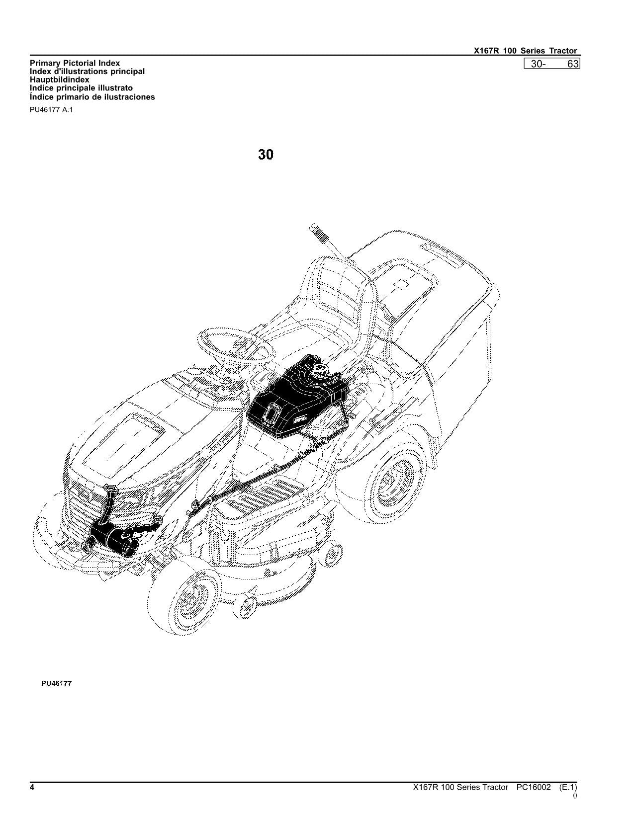 JOHN DEERE X167R TRACTOR PARTS CATALOG MANUAL