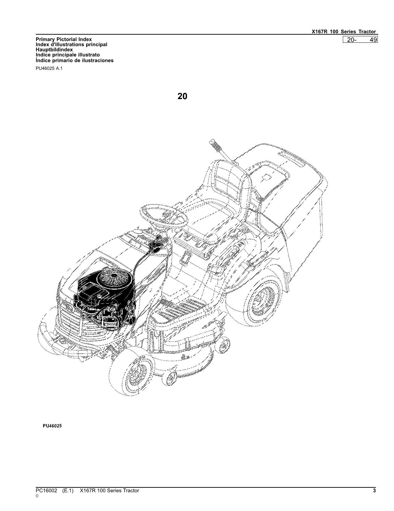 JOHN DEERE X167R TRACTOR PARTS CATALOG MANUAL