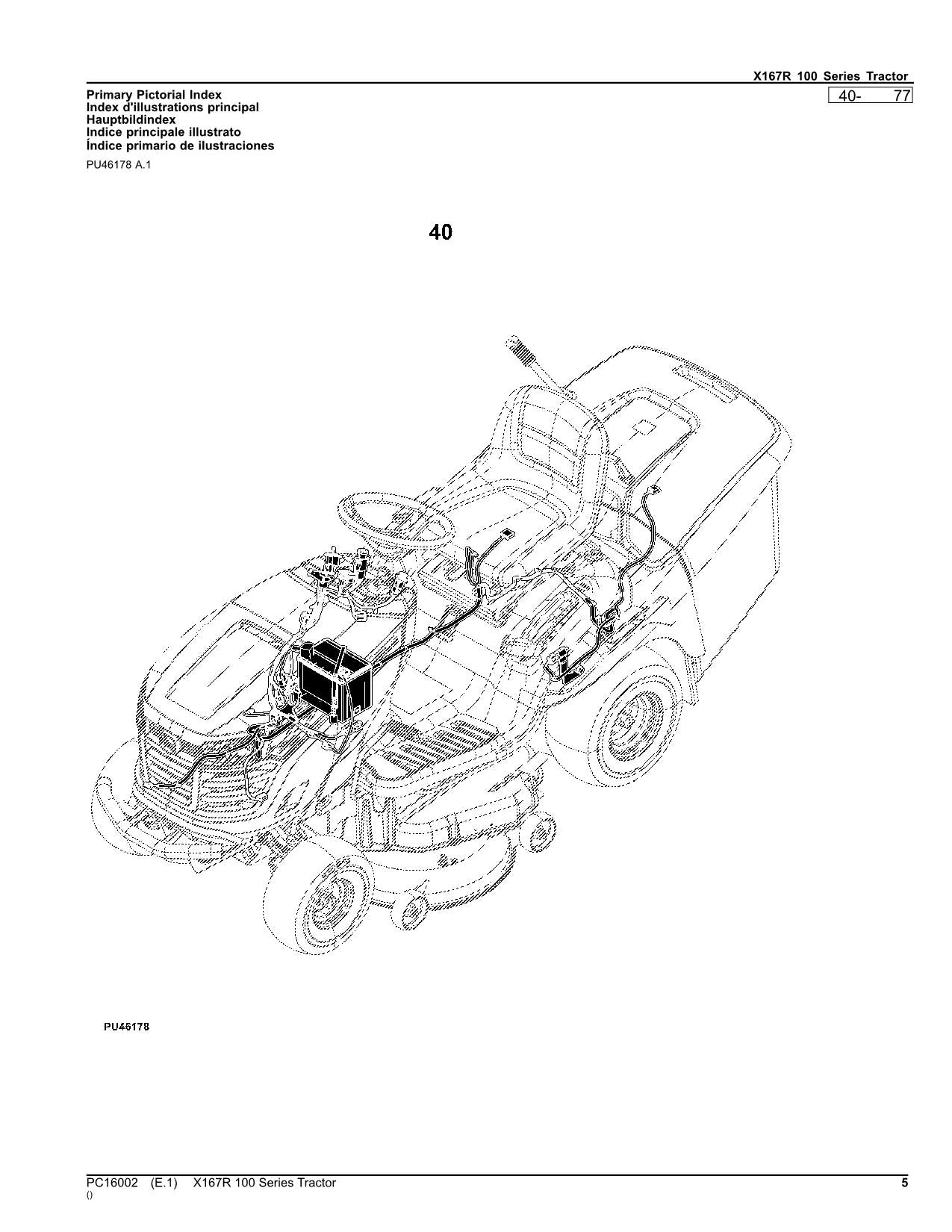 JOHN DEERE X167R TRACTOR PARTS CATALOG MANUAL