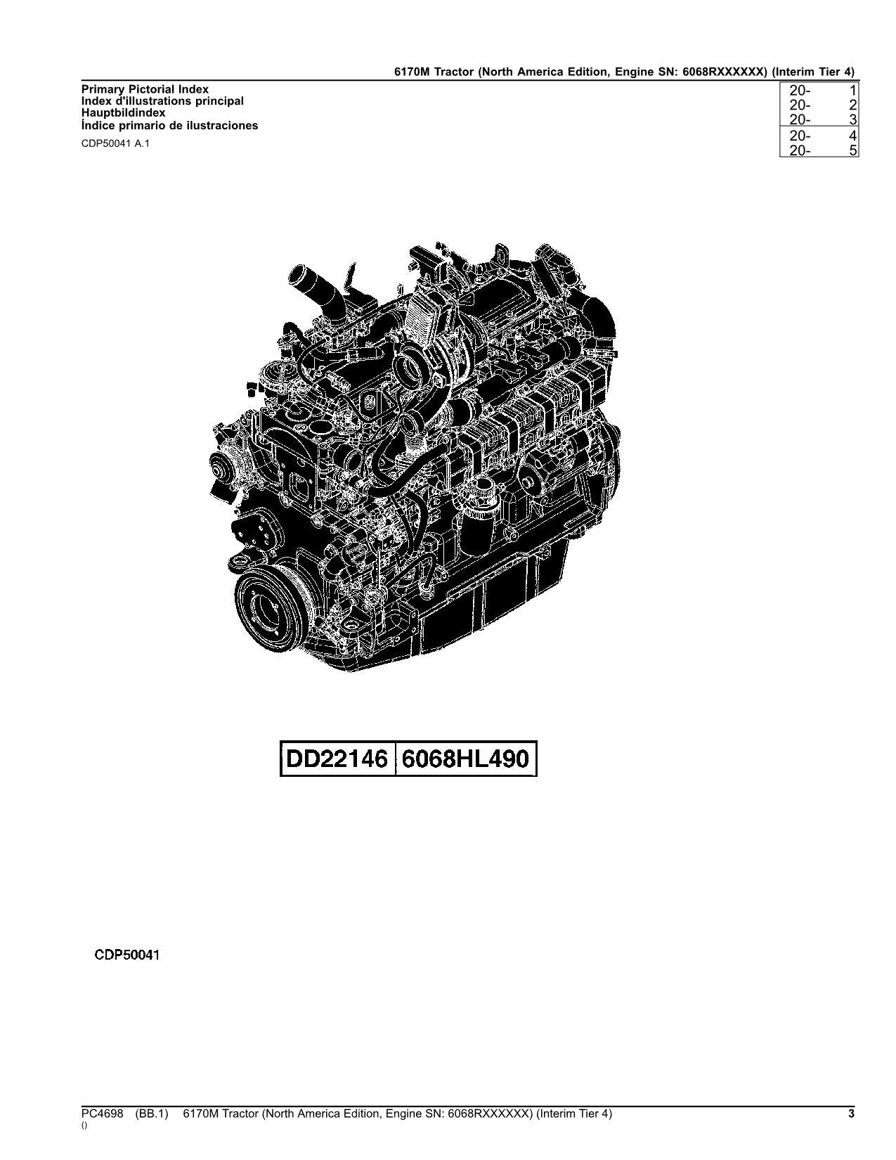 JOHN DEERE 6170M TRACTOR PARTS CATALOG MANUAL ser. North America