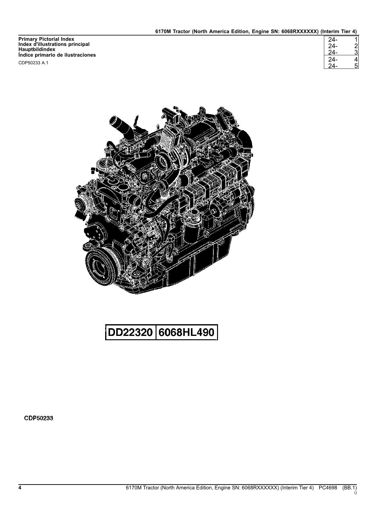 JOHN DEERE 6170M TRACTOR PARTS CATALOG MANUAL ser. North America