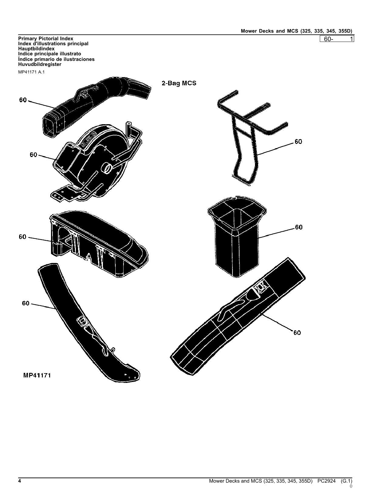 JOHN DEERE 325 335 345 355D TRAKTOR MÄHWERK MCS TEILEKATALOG HANDBUCH