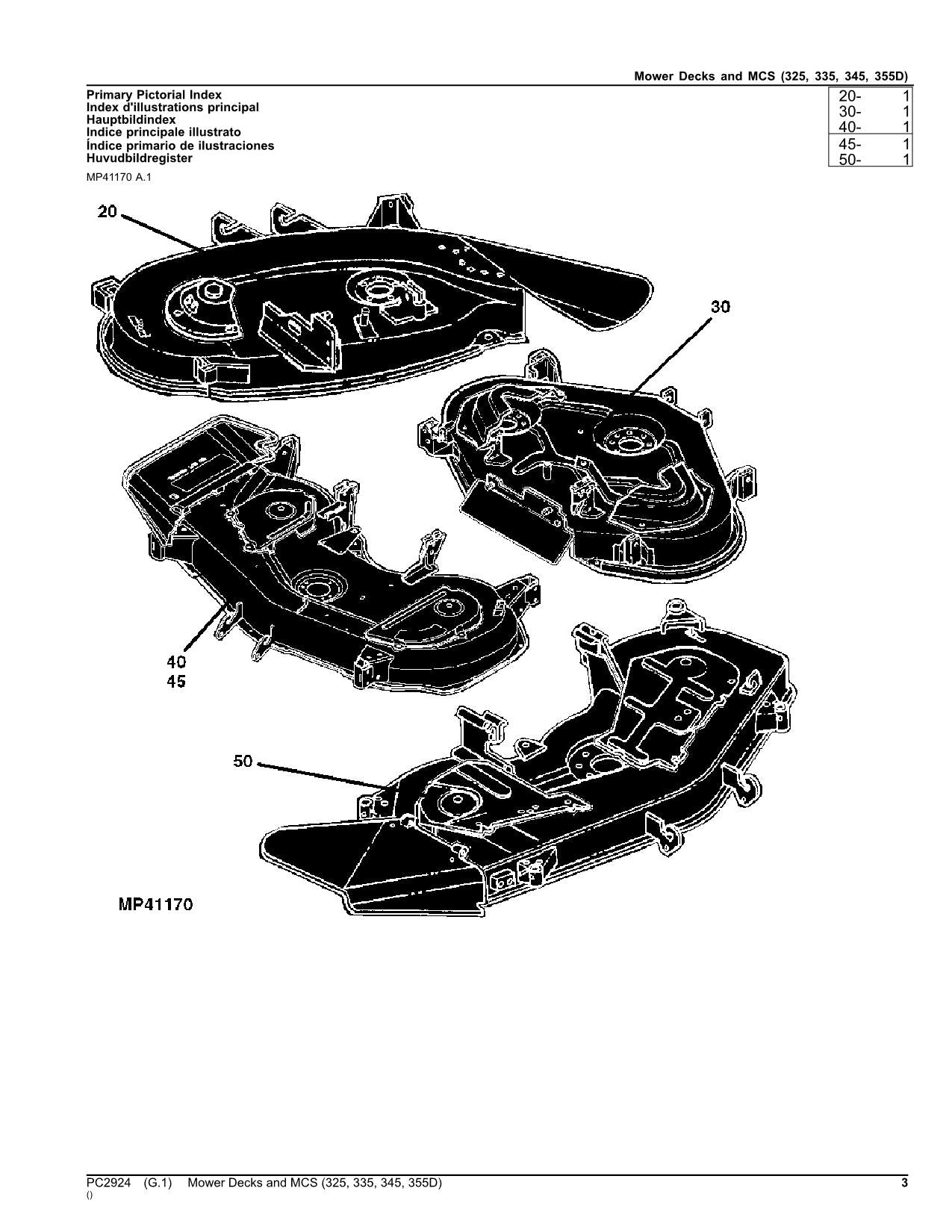 JOHN DEERE 325 335 345 355D TRAKTOR MÄHWERK MCS TEILEKATALOG HANDBUCH