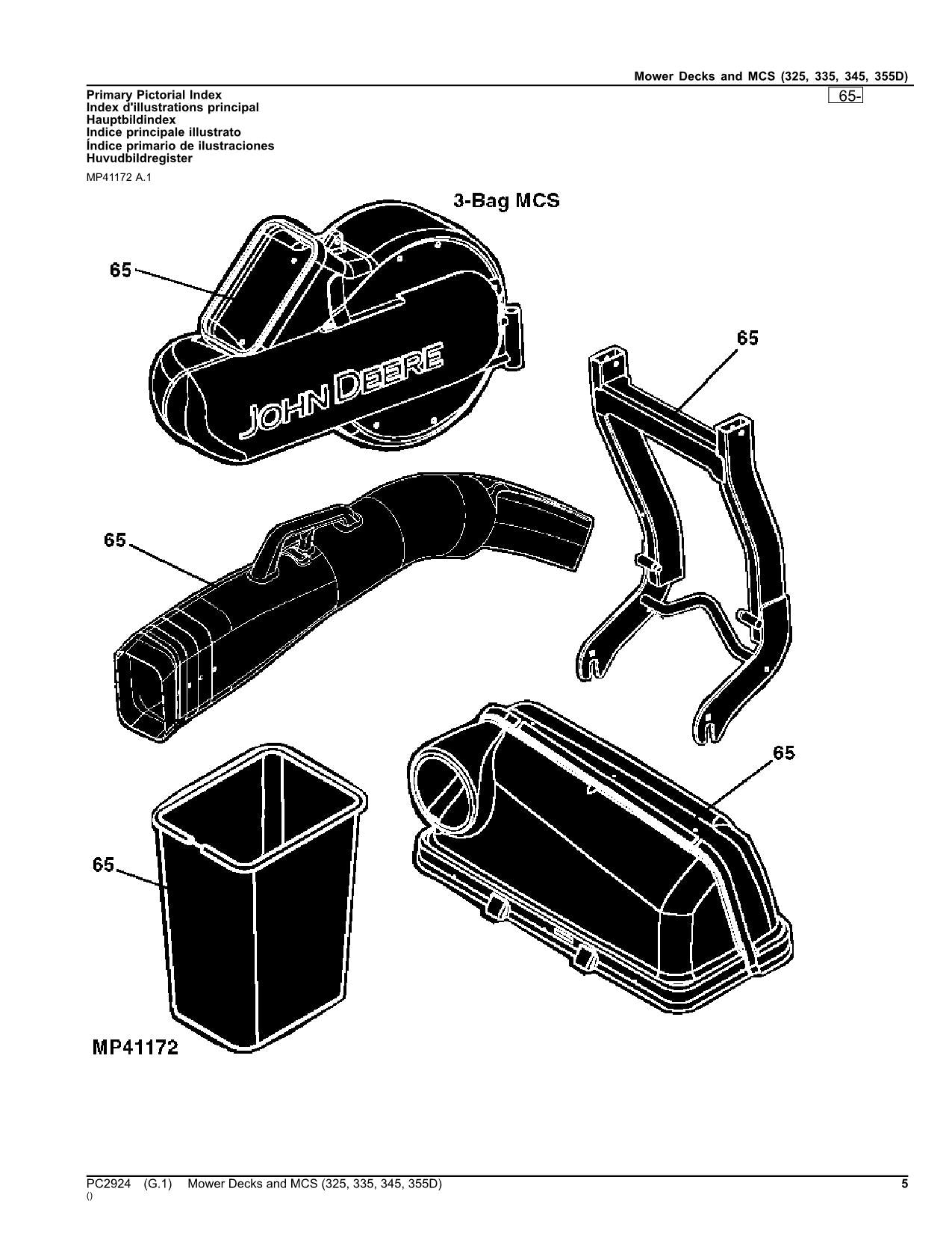 JOHN DEERE 325 335 345 355D TRAKTOR MÄHWERK MCS TEILEKATALOG HANDBUCH