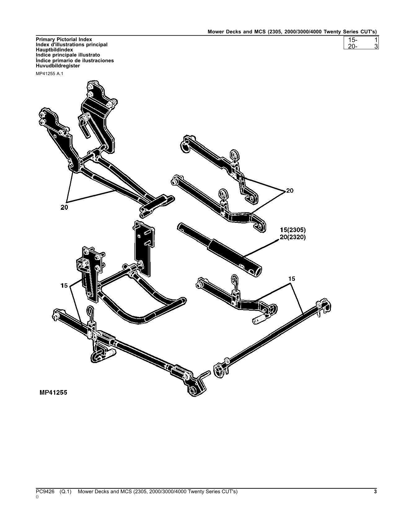 JOHN DEERE 2305 2000 3000 4000 MÄHWERK MCS CUTS ERSATZTEILKATALOG HANDBUCH