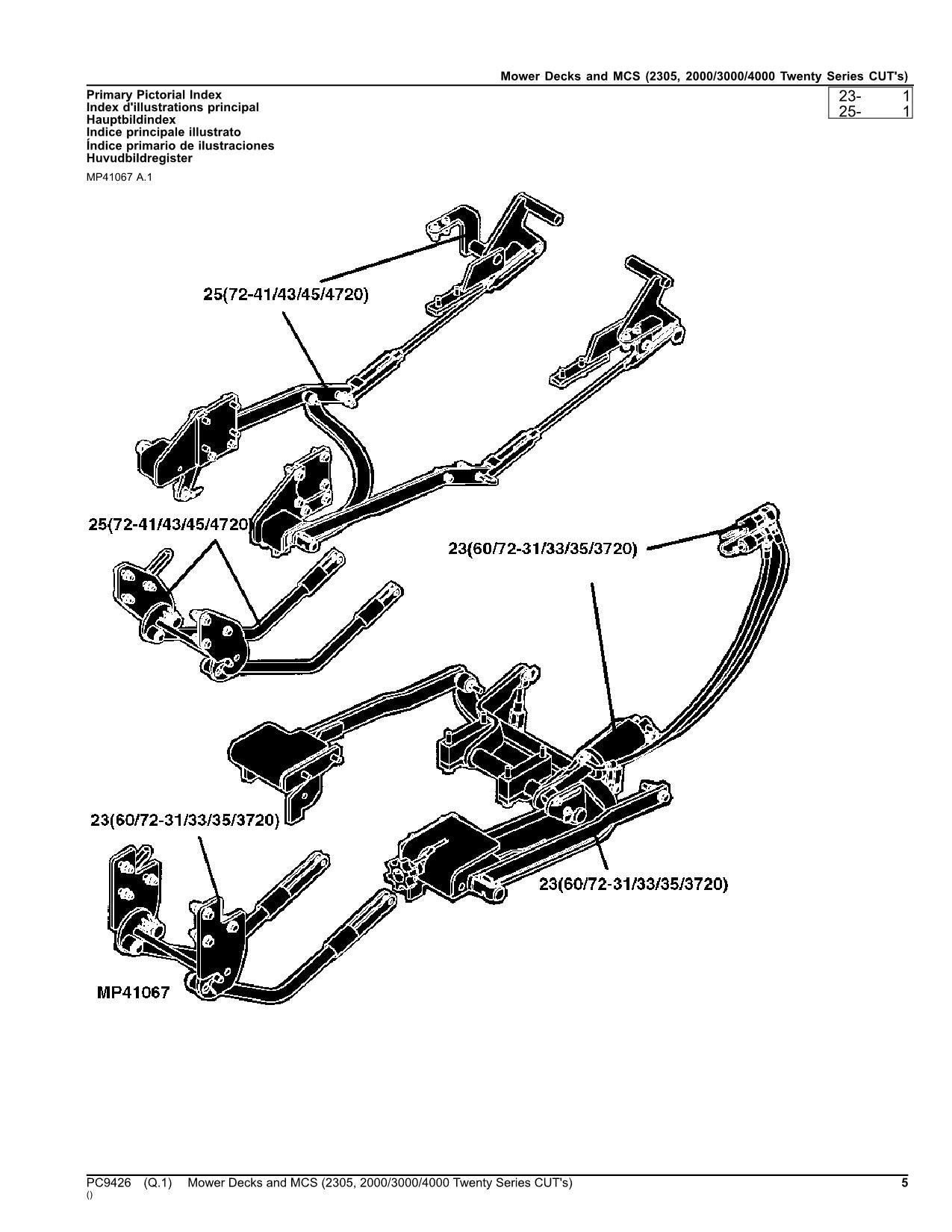 JOHN DEERE 2305 2000 3000 4000 MOWER DECKS MCS CUTS PARTS CATALOG MANUAL