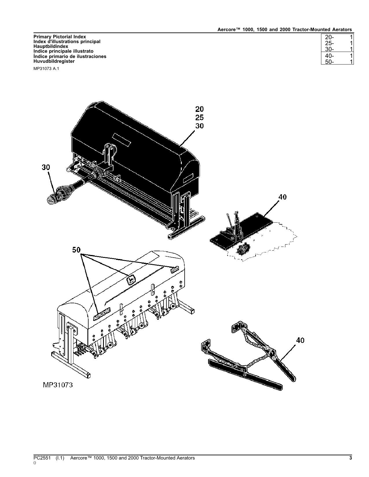 JOHN DEERE Aercore 1000 1500 2000 TRACTOR AERATORS PARTS CATALOG MANUAL