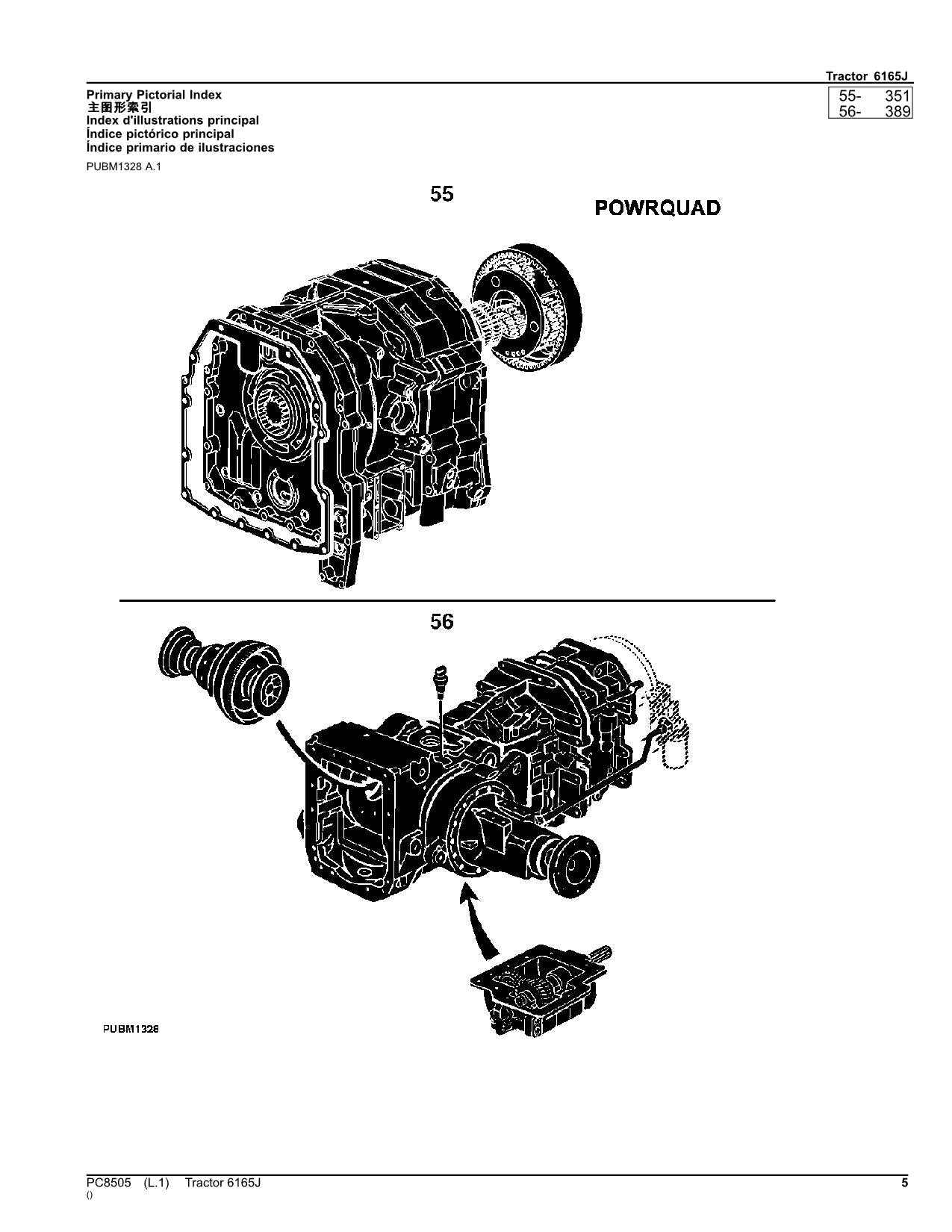 JOHN DEERE 6165J TRACTOR PARTS CATALOG MANUAL