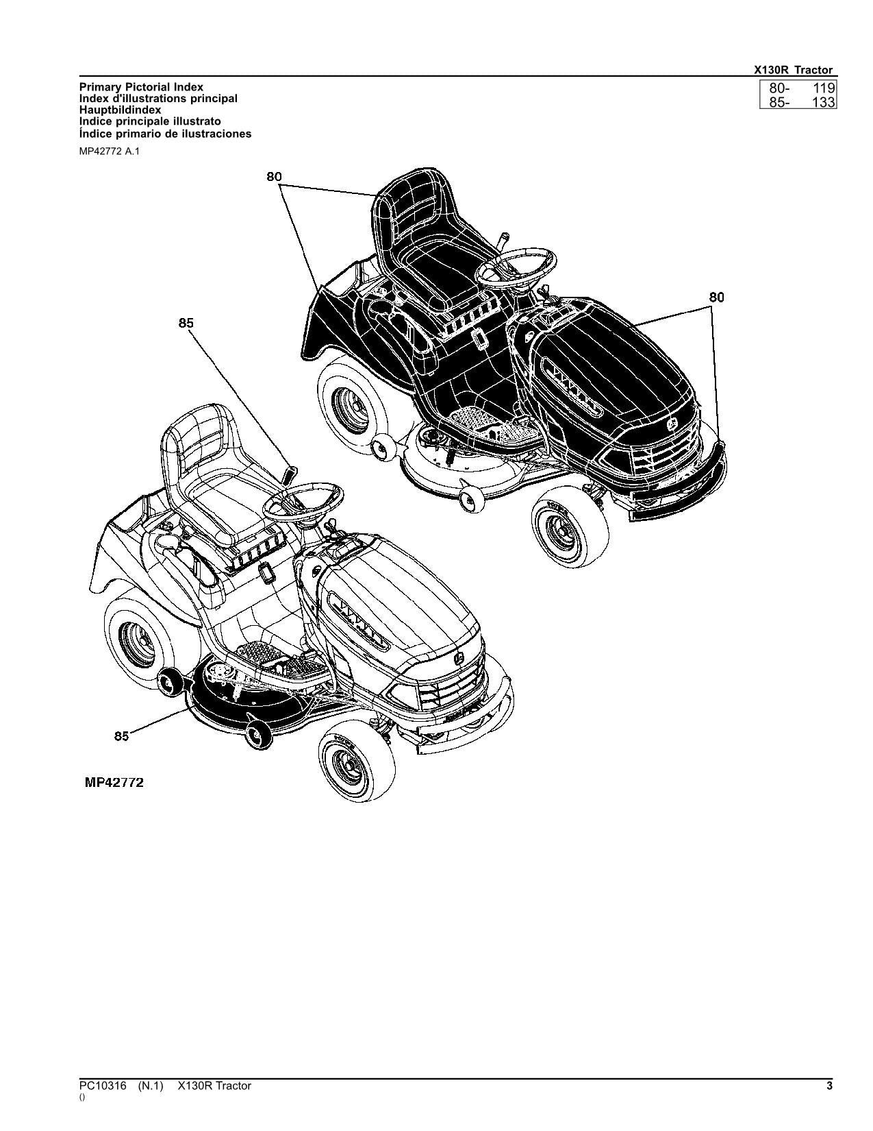 JOHN DEERE X130R TRACTOR PARTS CATALOG MANUAL