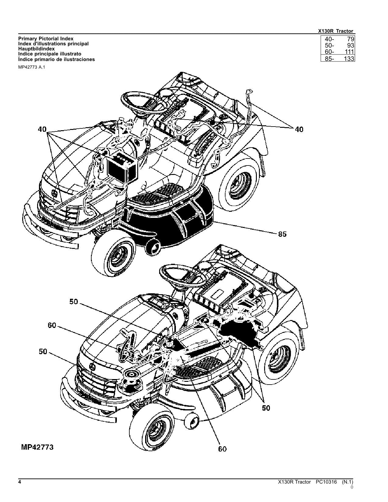 JOHN DEERE X130R TRACTOR PARTS CATALOG MANUAL