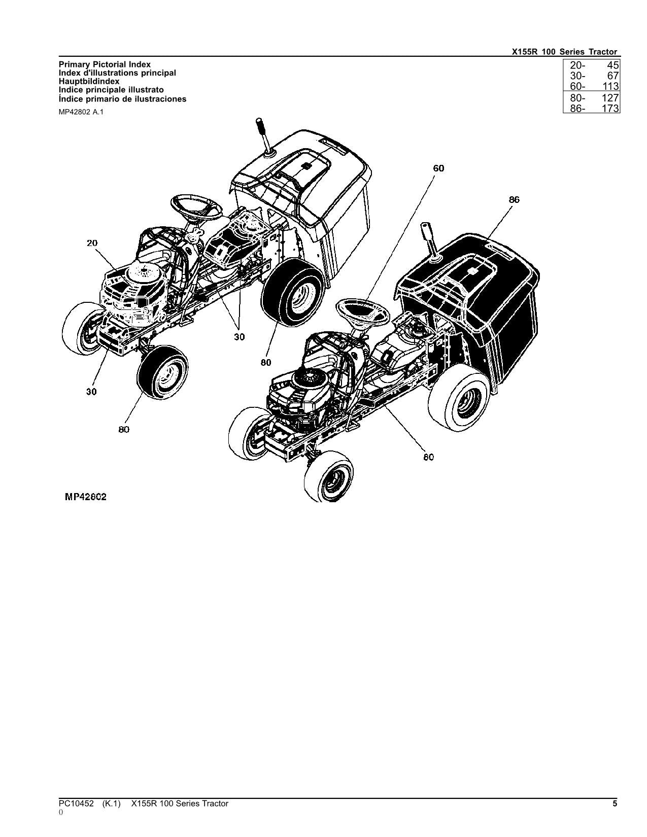 JOHN DEERE X155R TRACTOR PARTS CATALOG MANUAL