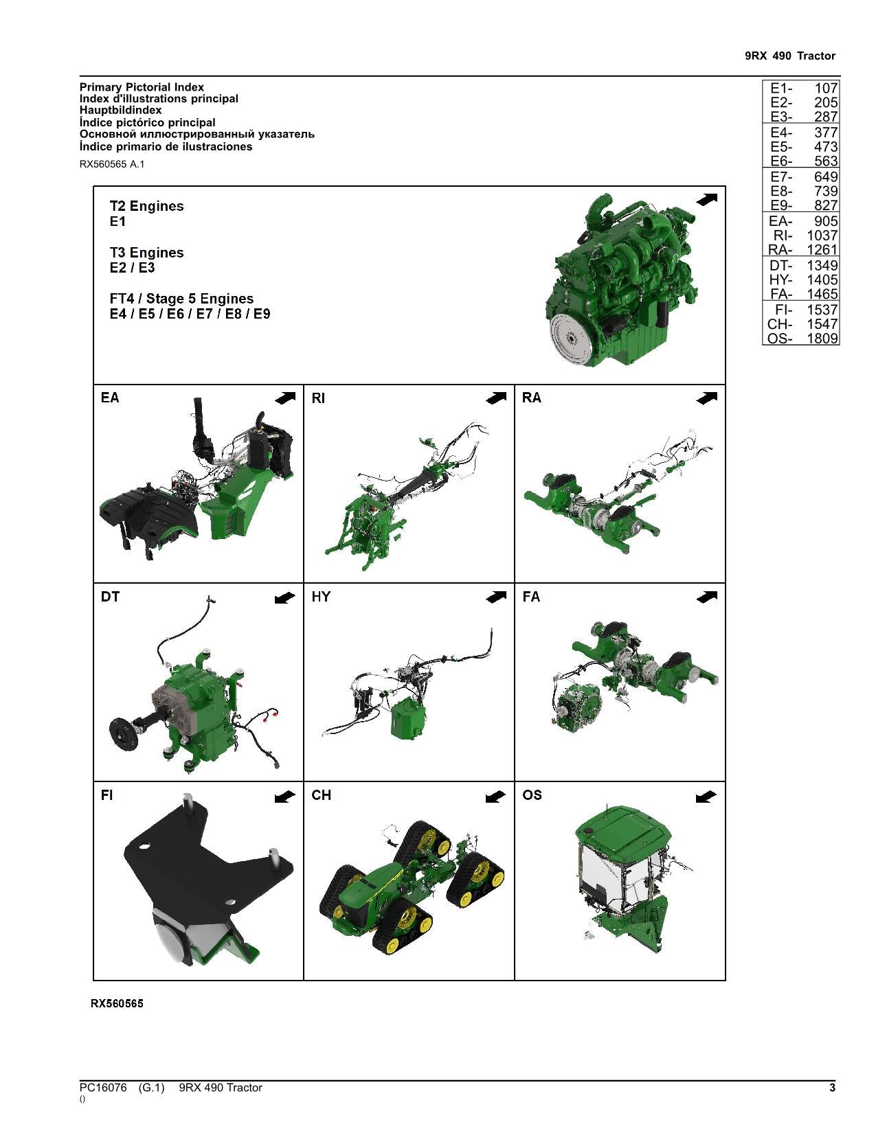 JOHN DEERE 9RX 490 TRAKTOR ERSATZTEILKATALOGHANDBUCH