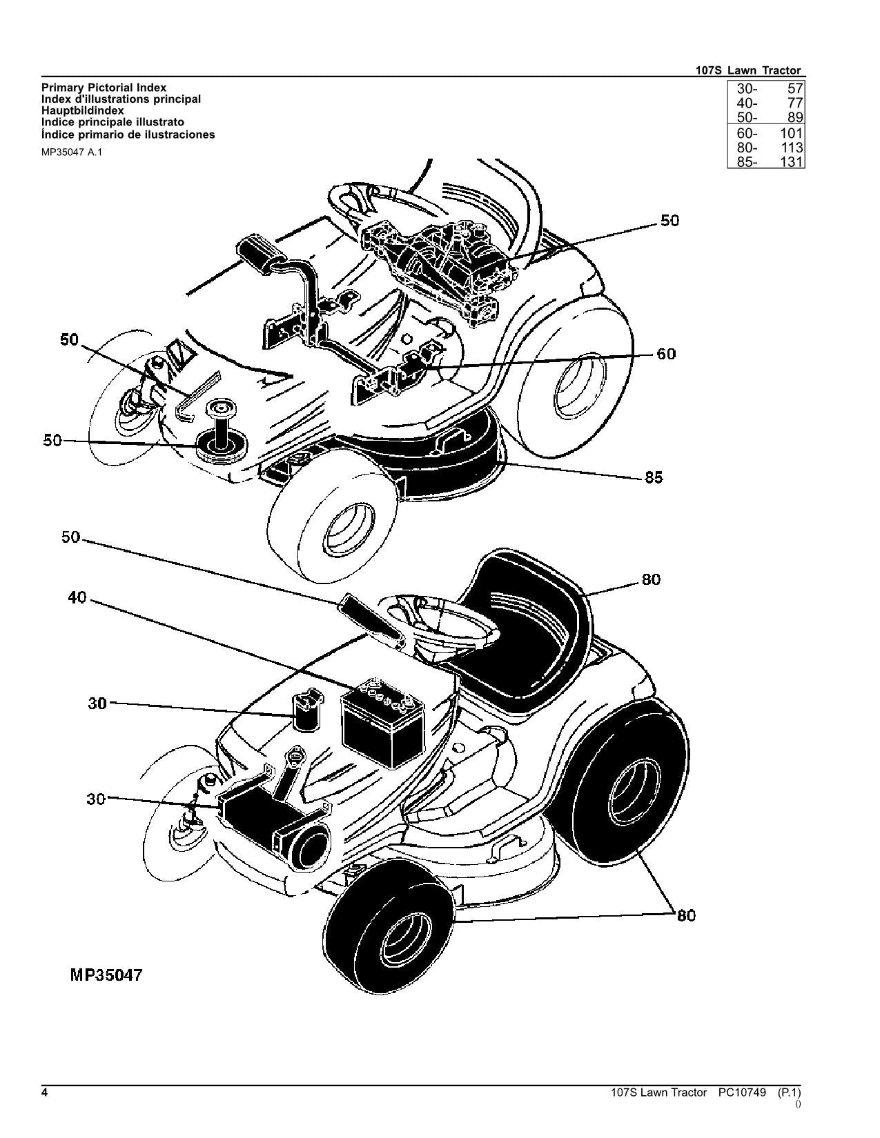 JOHN DEERE 107S TRAKTOR ERSATZTEILKATALOGHANDBUCH