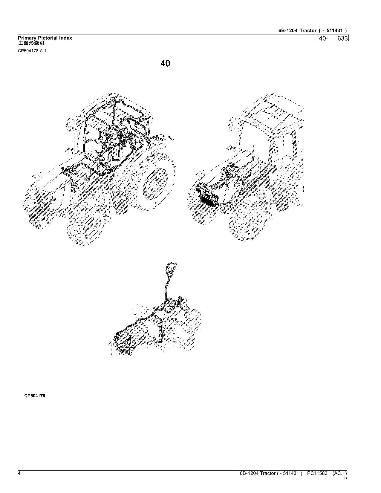 JOHN DEERE 6B-1204 TRACTOR PARTS CATALOG MANUAL ser.  -511431