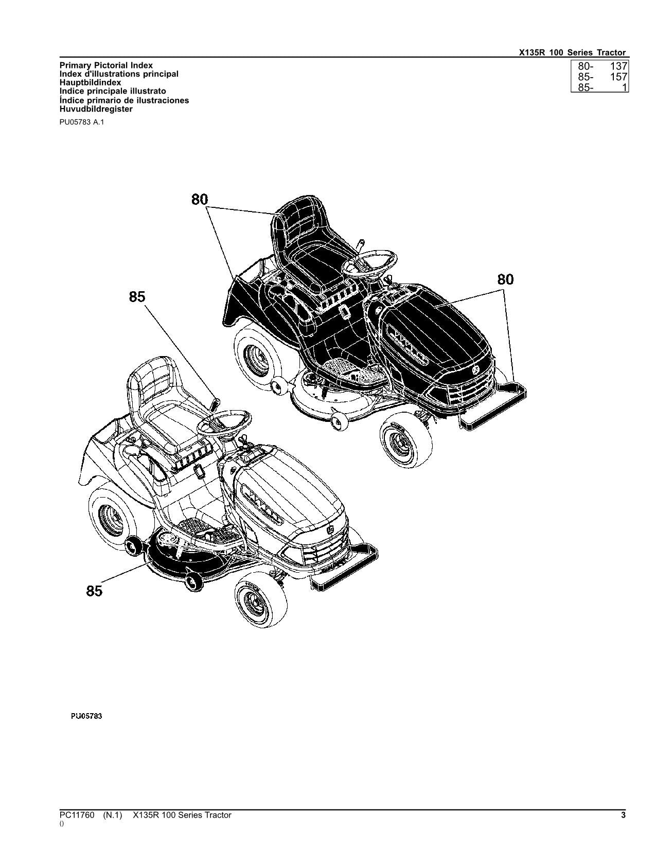 JOHN DEERE X135R TRAKTOR-TEILEKATALOGHANDBUCH