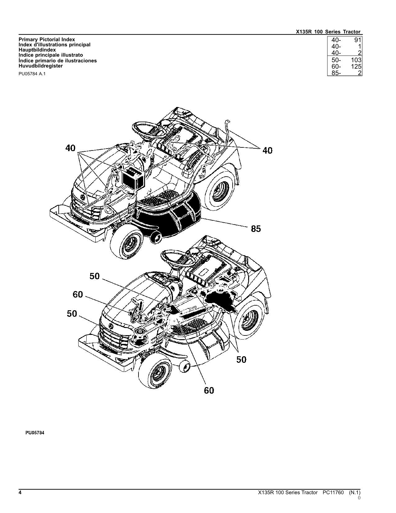 JOHN DEERE X135R TRAKTOR-TEILEKATALOGHANDBUCH