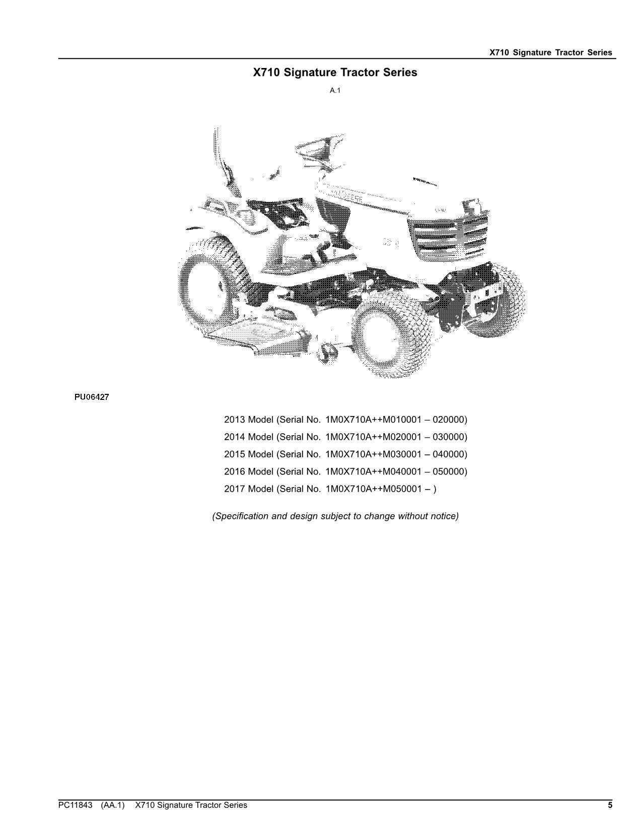 JOHN DEERE X710 TRACTOR PARTS CATALOG MANUAL