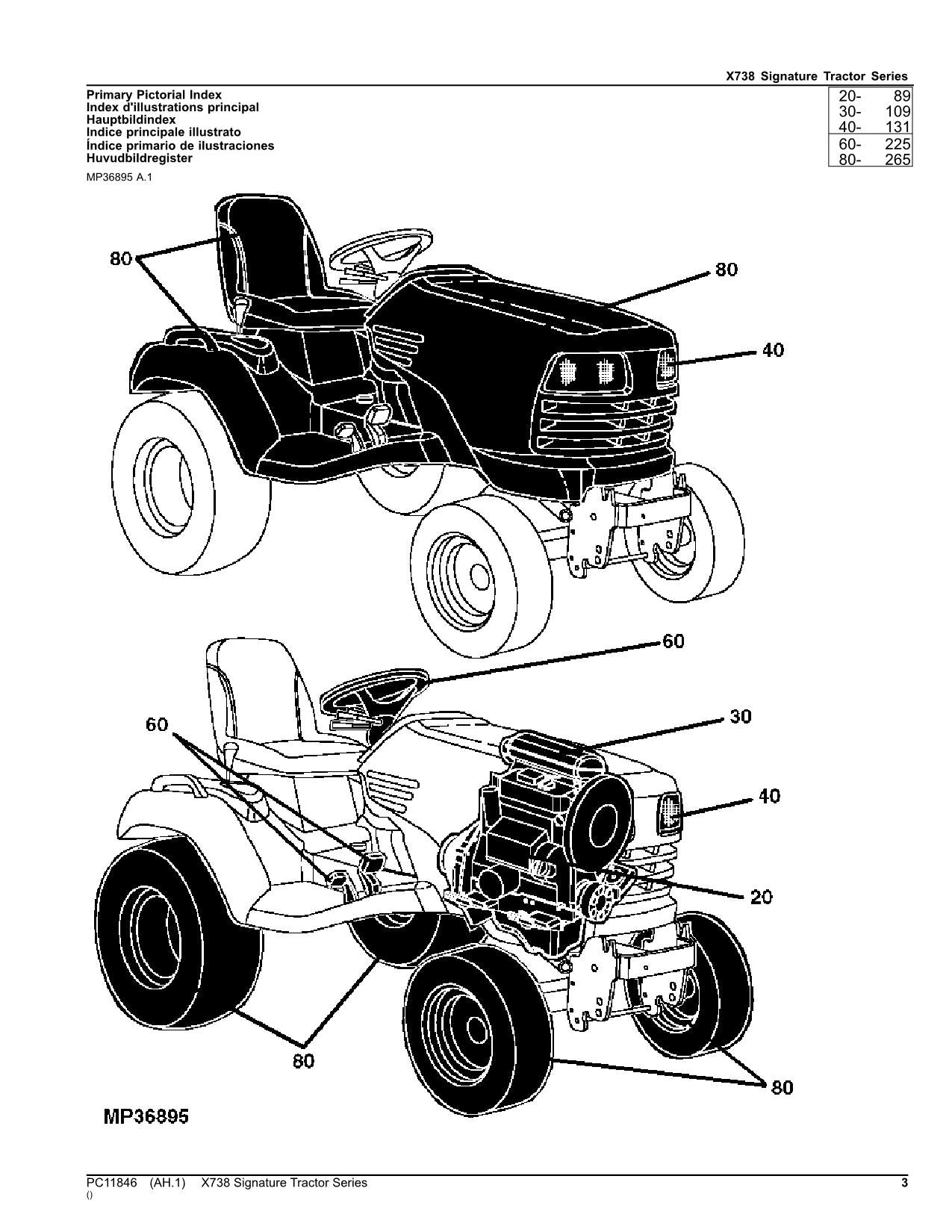 JOHN DEERE X738 TRACTOR PARTS CATALOG MANUAL