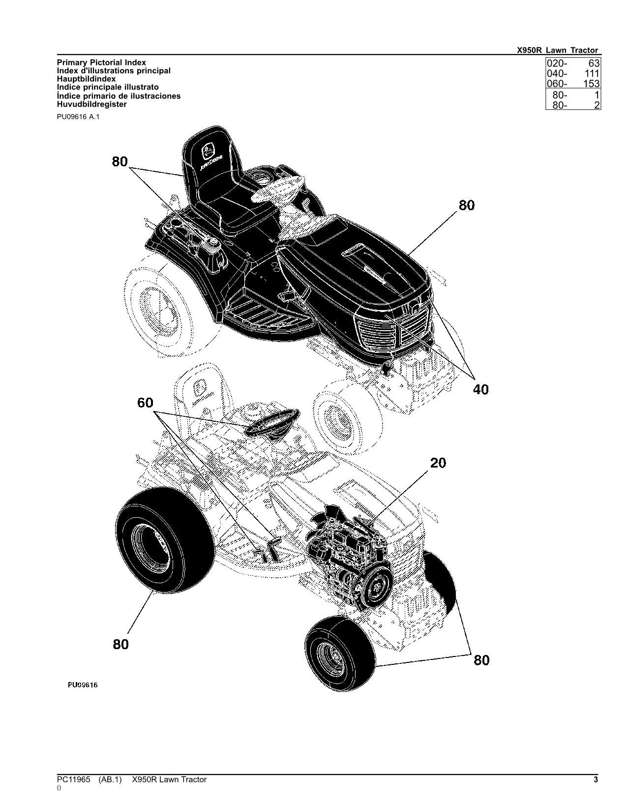 JOHN DEERE X950R TRACTOR PARTS CATALOG MANUAL