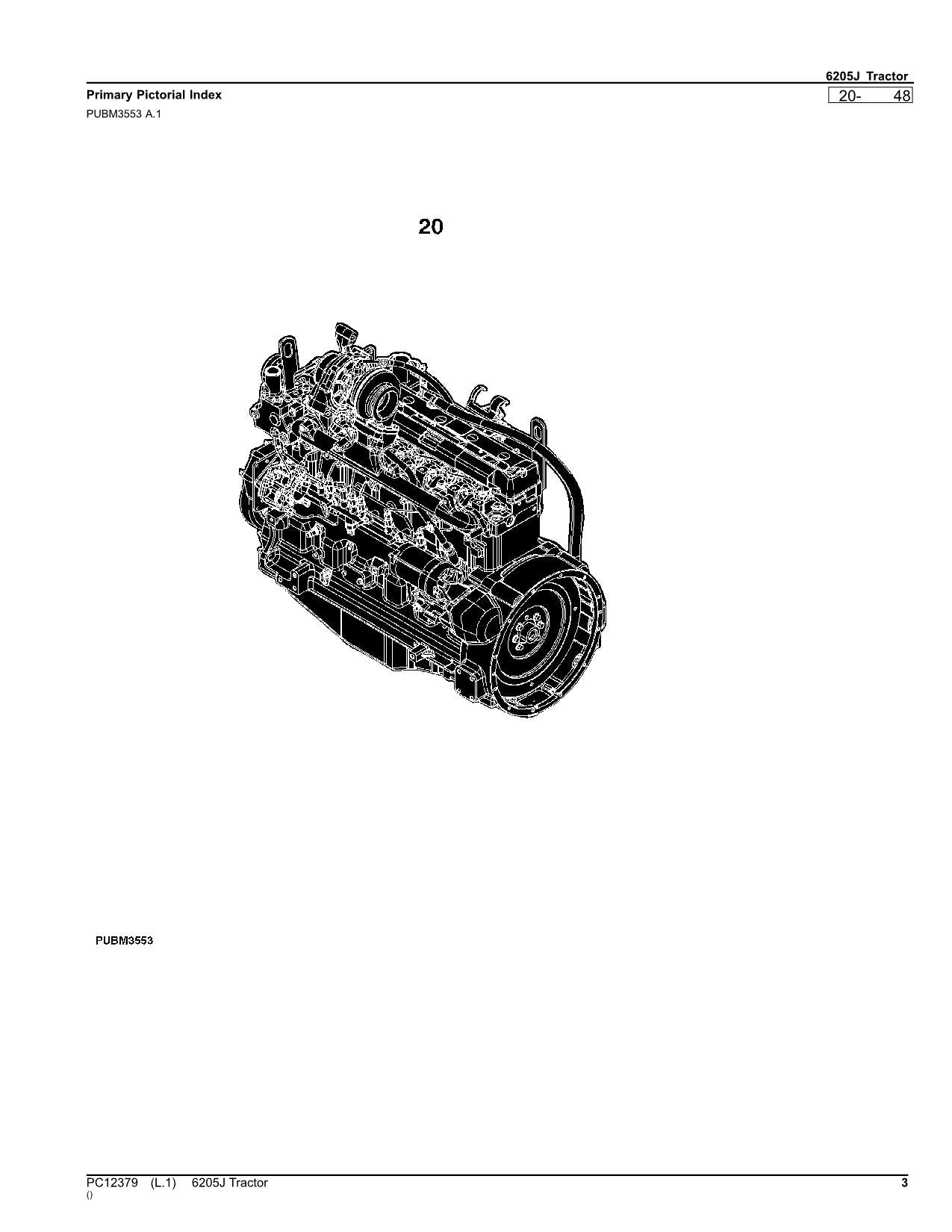 JOHN DEERE 6205J TRACTOR PARTS CATALOG MANUAL