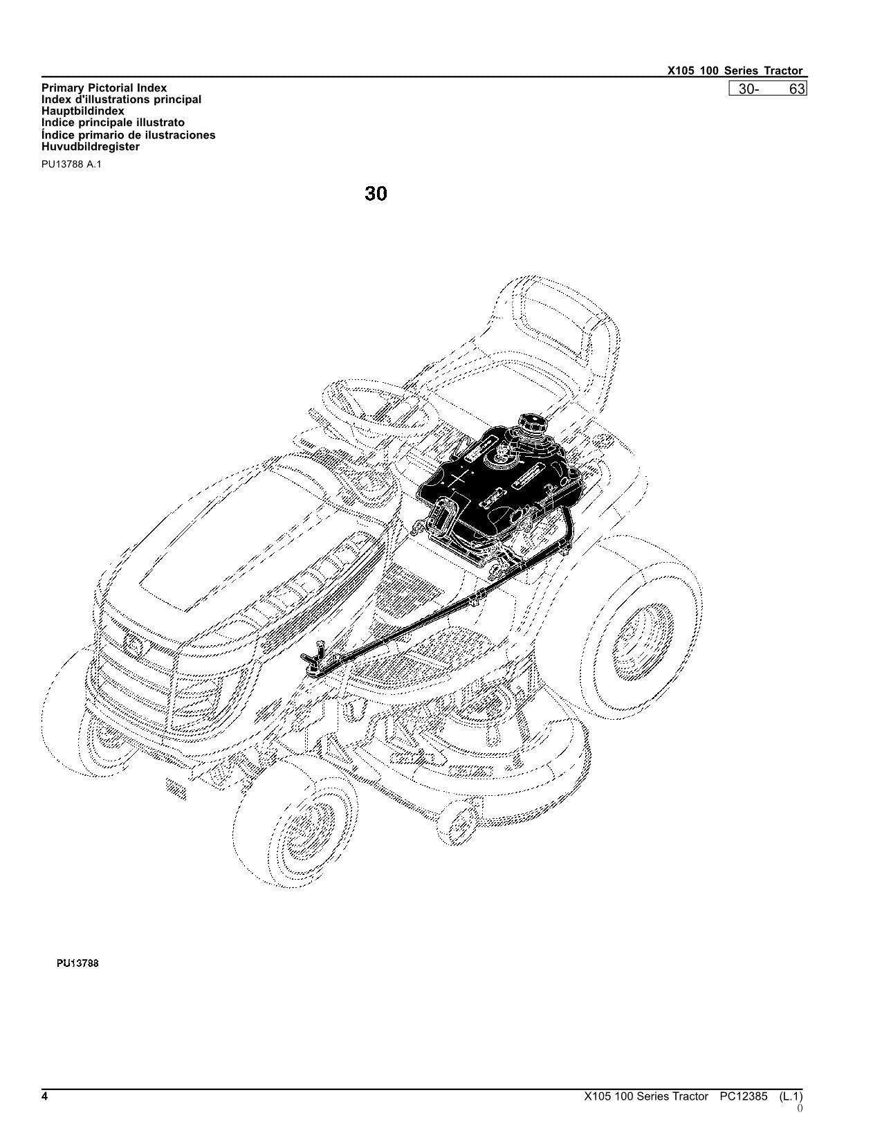 JOHN DEERE X105 TRAKTOR ERSATZTEILKATALOGHANDBUCH