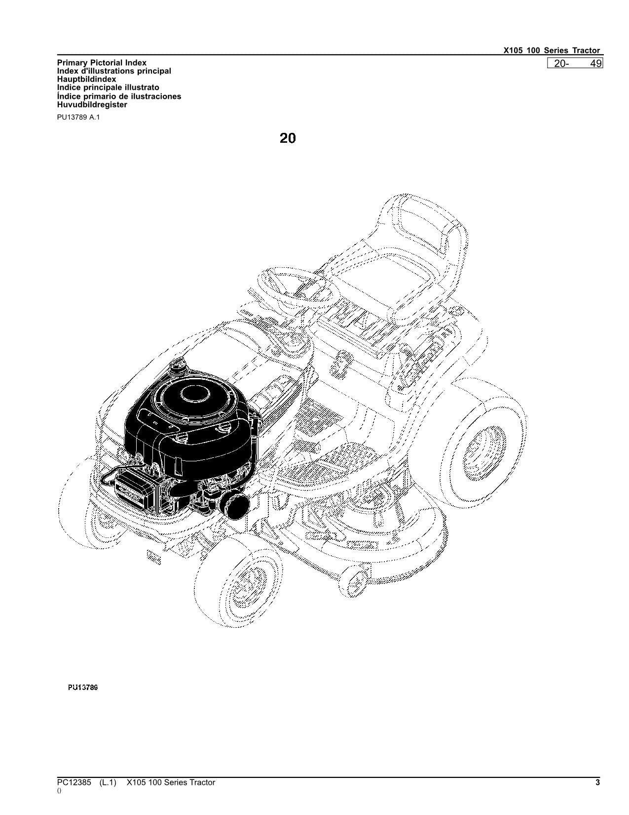 JOHN DEERE X105 TRAKTOR ERSATZTEILKATALOGHANDBUCH