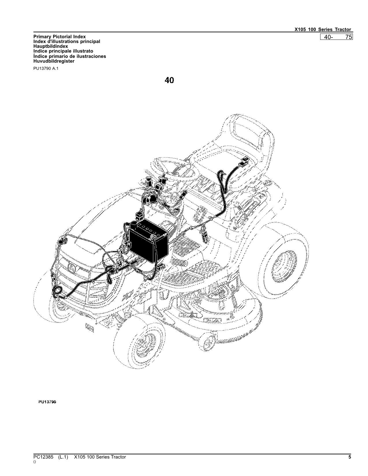 JOHN DEERE X105 TRAKTOR ERSATZTEILKATALOGHANDBUCH