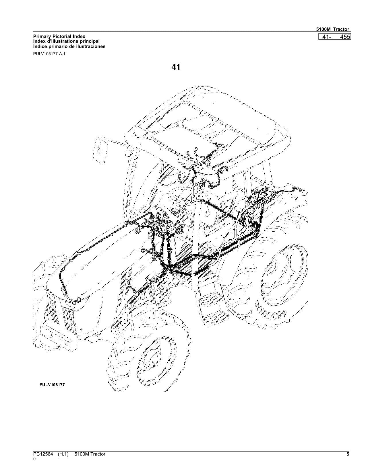 JOHN DEERE 5100M TRACTOR PARTS CATALOG MANUAL PC12564