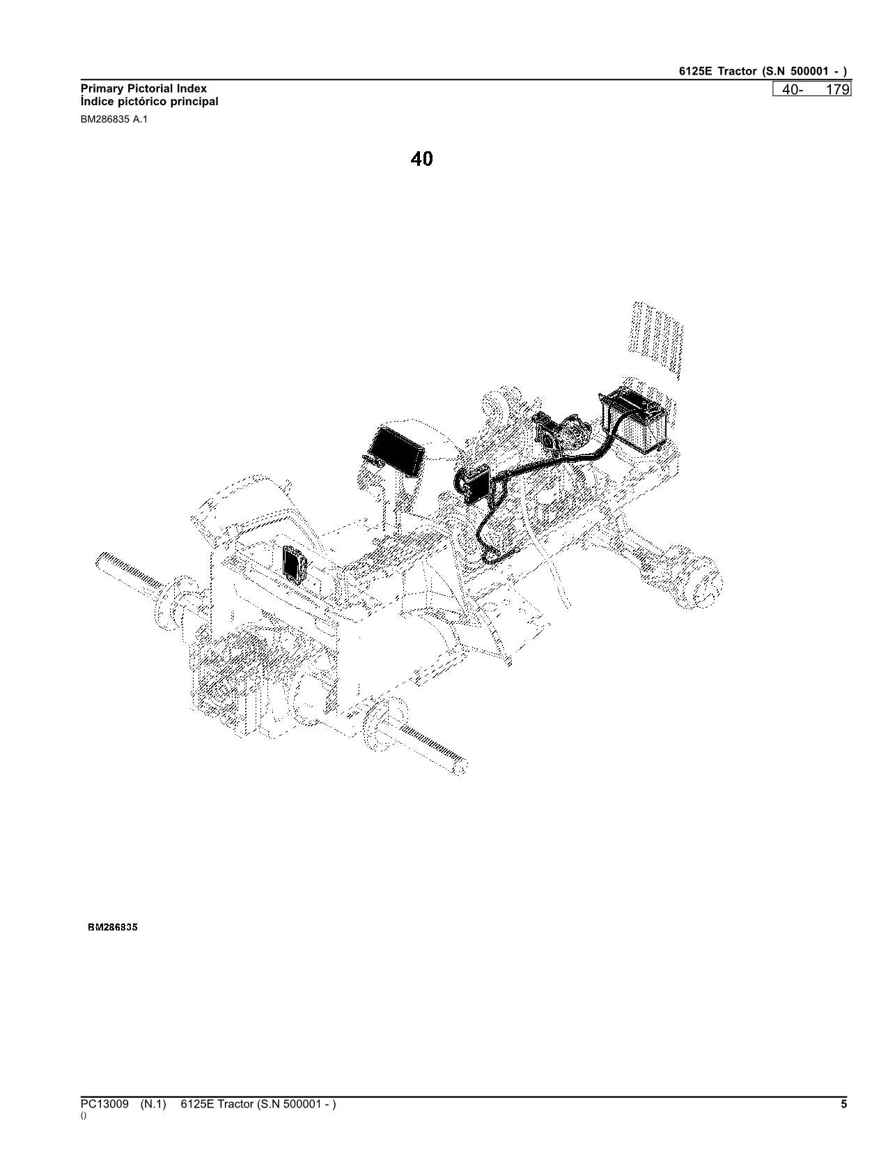 JOHN DEERE 6125E TRACTOR PARTS CATALOG MANUAL serial 500001-