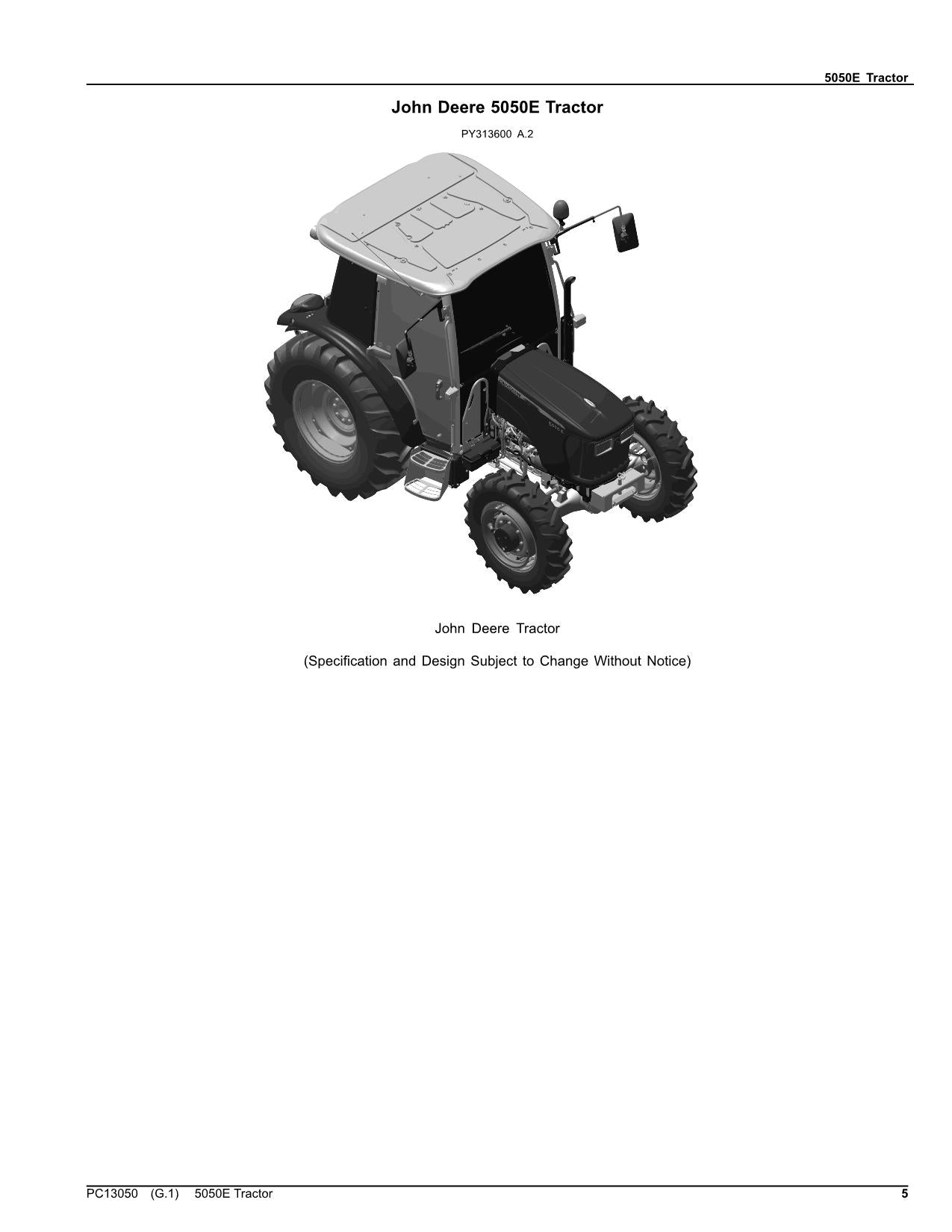 MANUEL DU CATALOGUE DES PIÈCES DU TRACTEUR JOHN DEERE 5050E ÉDITION EUROPÉENNE